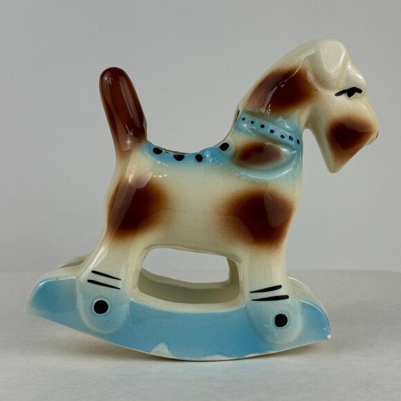 Vintage Ceramic Schnauzer Terrier Dog Planter Small Rocking Blue 7 inches - Picture 5 of 11